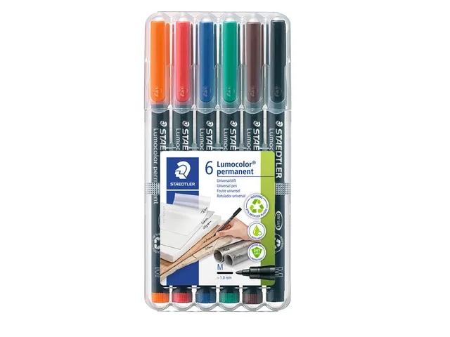Staedtler 317 WP6 permanente marker Zwart, Blauw, Bruin, Groen, Oranje, Rood 6 stuk(s)