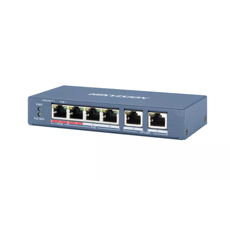 Hikvision DS-3E0106HP-E netwerk-switch Unmanaged Fast Ethernet (10/100) Power over Ethernet (PoE) Blauw