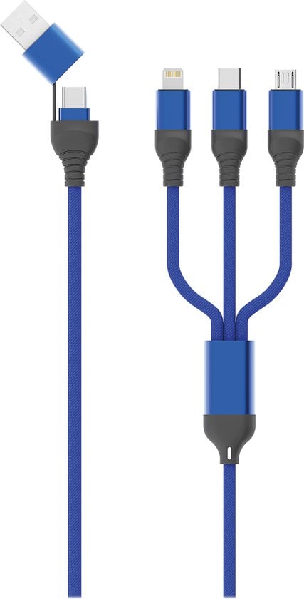 2GO 797360 USB-kabel 1,2 m USB A/USB C USB C/Micro-USB B/Lightning Zwart, Blauw