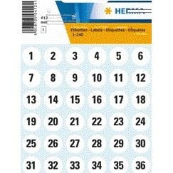 HERMA Numbers 12mm 1-240 paper white black 5 sh. etiket Wit