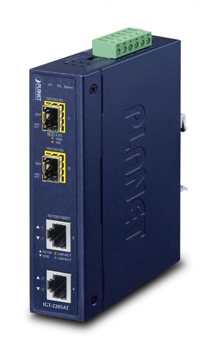 PLANET IP30 Industrial 2-port netwerk media converter Blauw