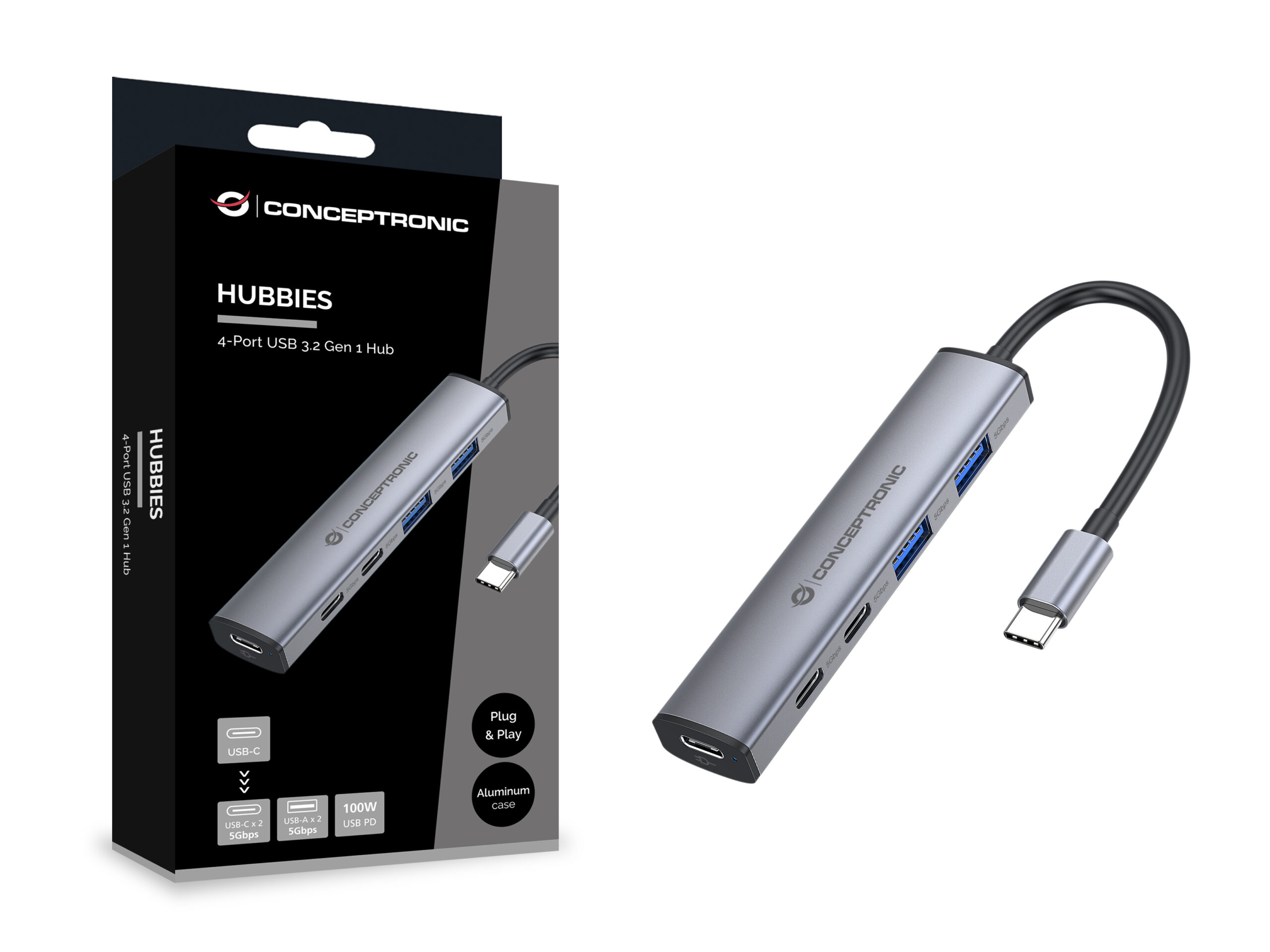 Conceptronic HUBBIES22G interface hub USB 3.2 Gen 1 (3.1 Gen 1) Type-C 5000 Mbit/s Grijs - Afbeelding 6
