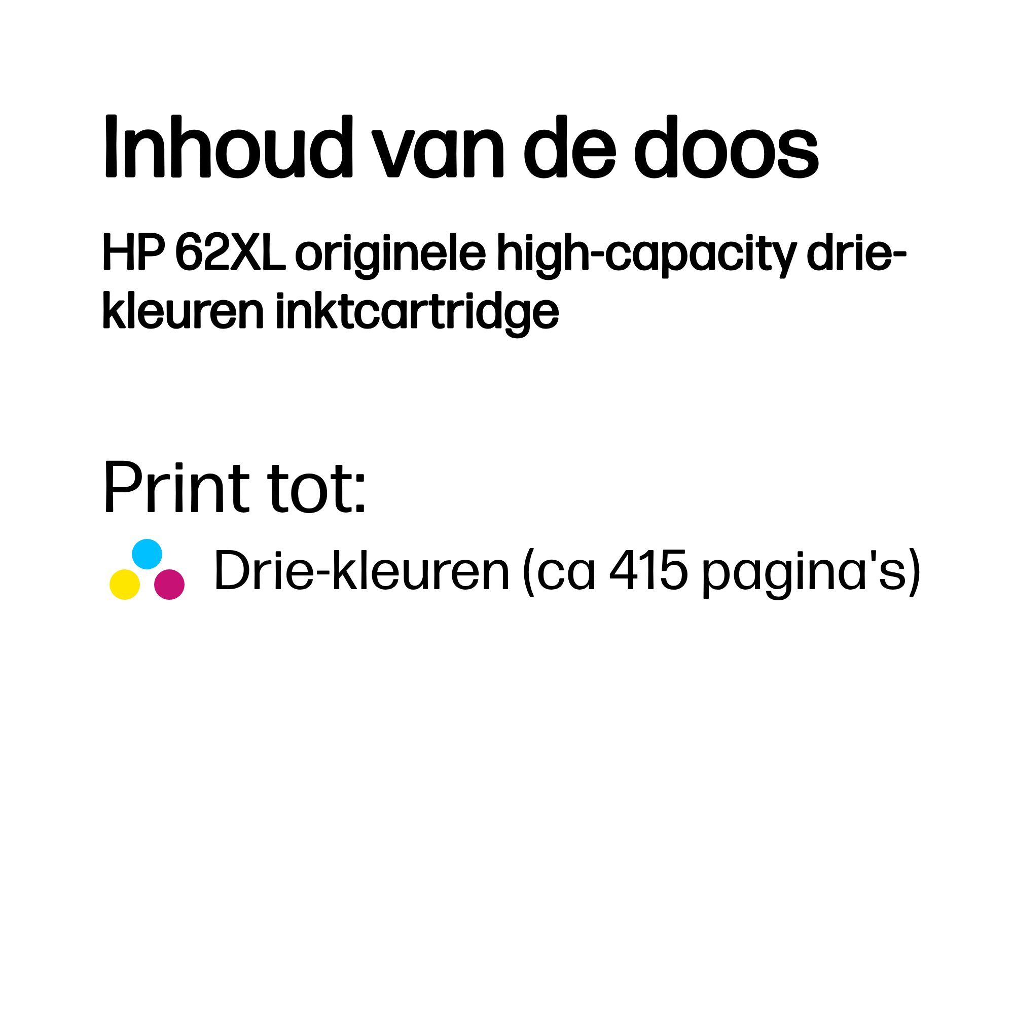 HP 62XL originele high-capacity drie-kleuren inktcartridge - Afbeelding 4
