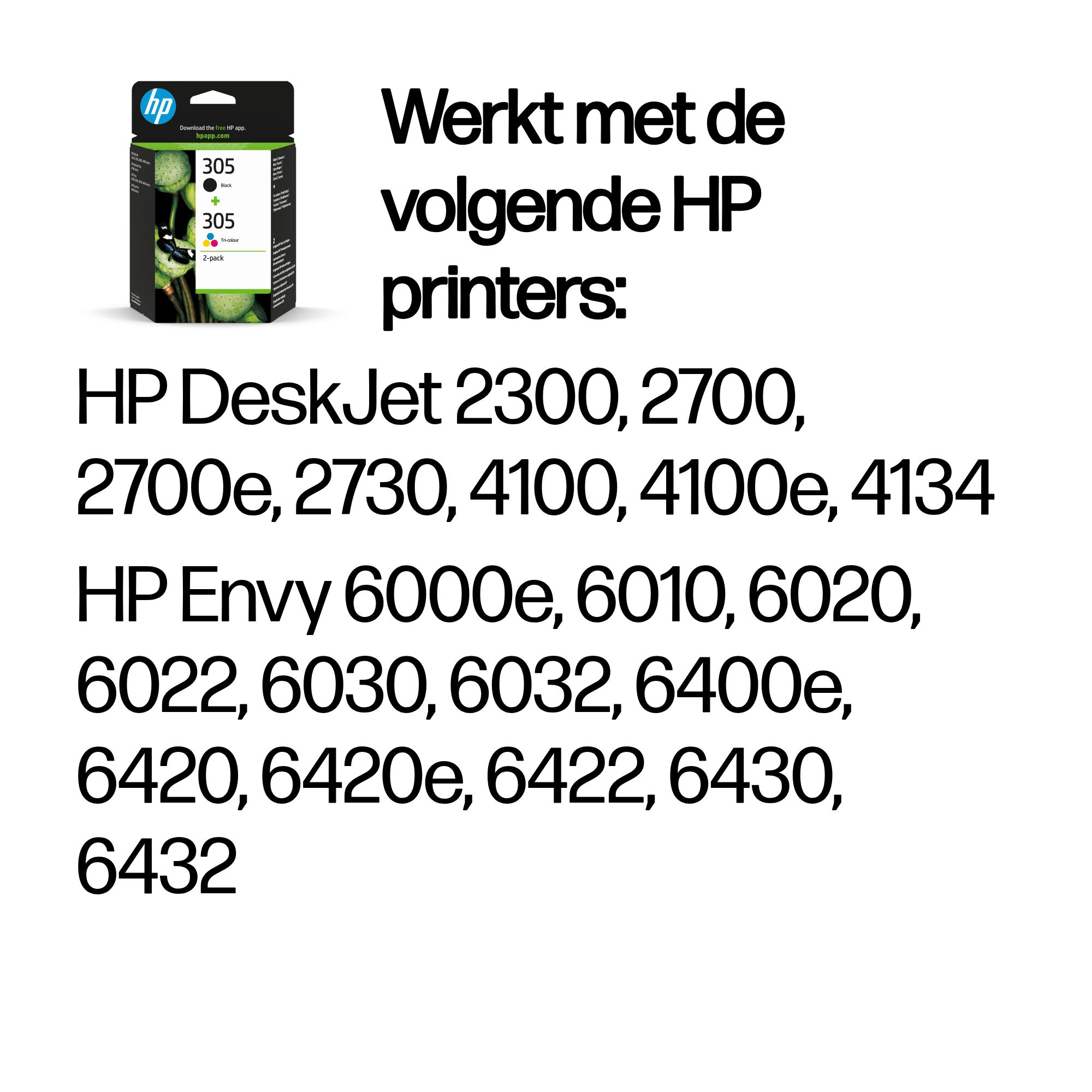 HP 305 originele drie-kleuren / zwarte inktcartridge, 2-pack - Afbeelding 3