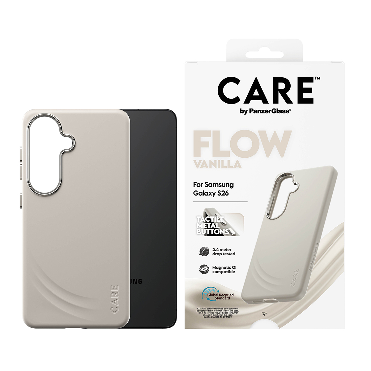 PanzerGlass CARE™ by ® Flow Case Vanilla w. Qi Samsung Galaxy S26 mobiele telefoon behuizingen Hoes Beige - Afbeelding 3