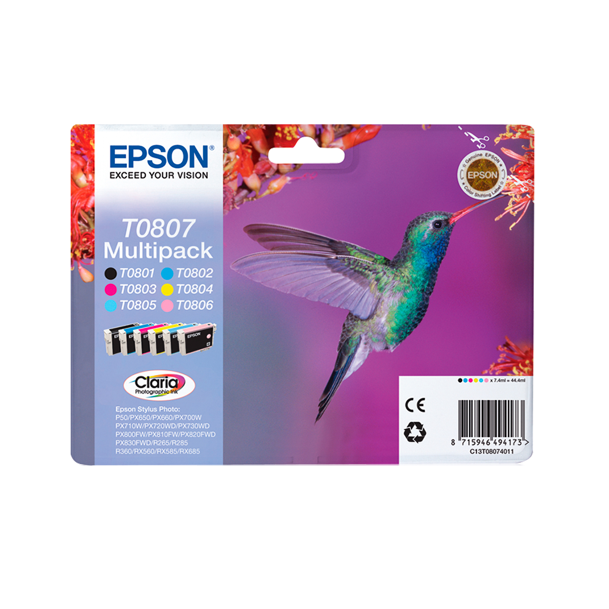 Epson Hummingbird Singlepack Black T0801 Claria Photographic Ink - Afbeelding 4