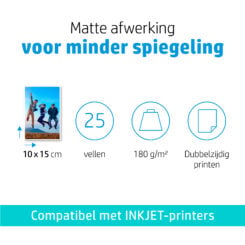 HP mat fotopapier, 180 g/m2, 10 x 15 cm (101 x 152 mm), 25 vellen - Afbeelding 3
