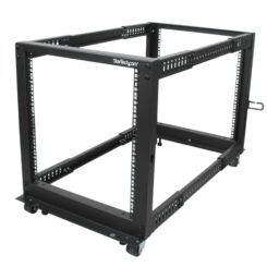 StarTech.com 12U 4-Post Server Rack, 19in Open Frame Rack met 101cm Montagediepte en 544kg Draagkracht, Mobiel of Vrijstaand IT Rack