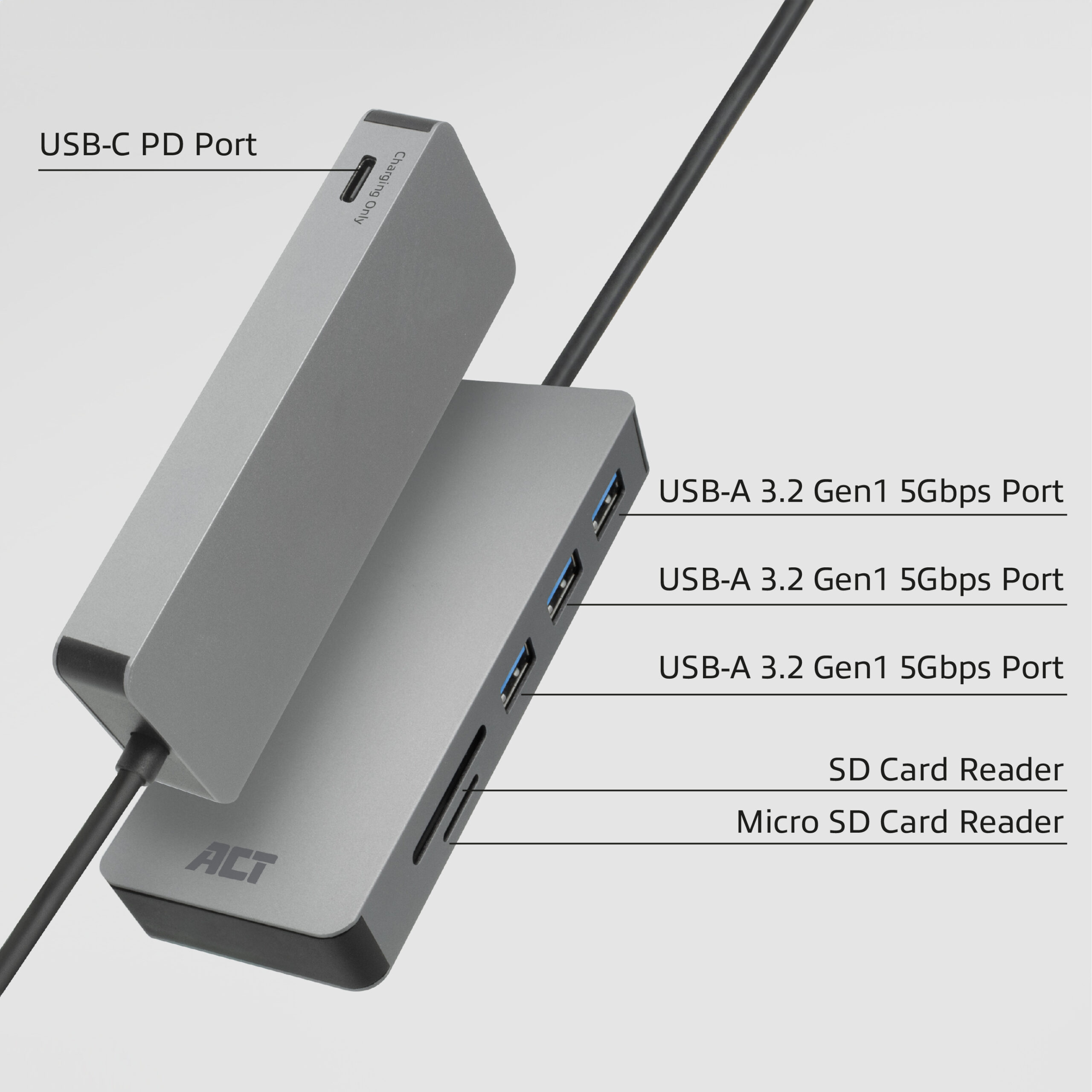 ACT USB-C hub 3.0, 3x USB-A, cardreader, PD pass-through - Afbeelding 4
