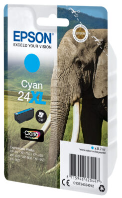 Epson Elephant Singlepack Cyan 24XL Claria Photo HD Ink