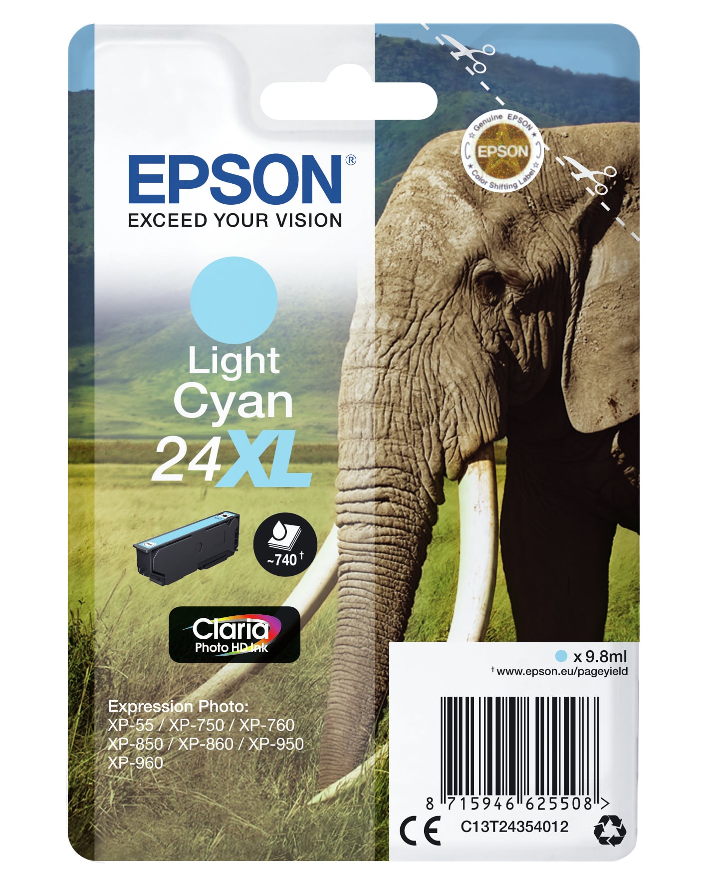 Epson Elephant 24XL Olifant Claria Photo HD afzonderlijke lichtcyaan inkt - Afbeelding 3