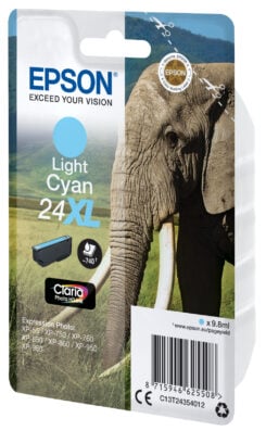 Epson Elephant Singlepack Light Cyan 24XL Claria Photo HD Ink