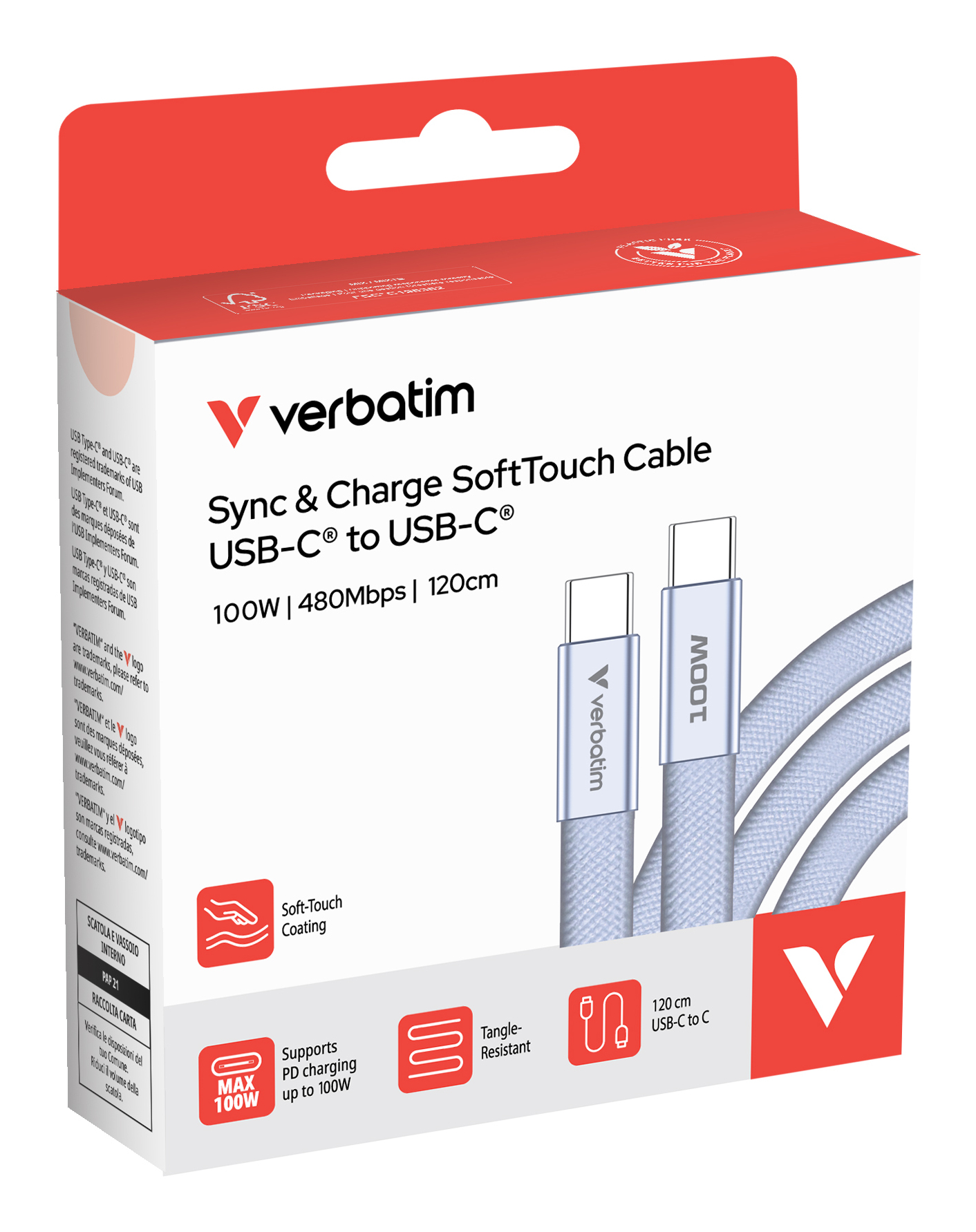 Verbatim Sync & Charge USB-C to USB-C 100W 120cm paars - Afbeelding 4