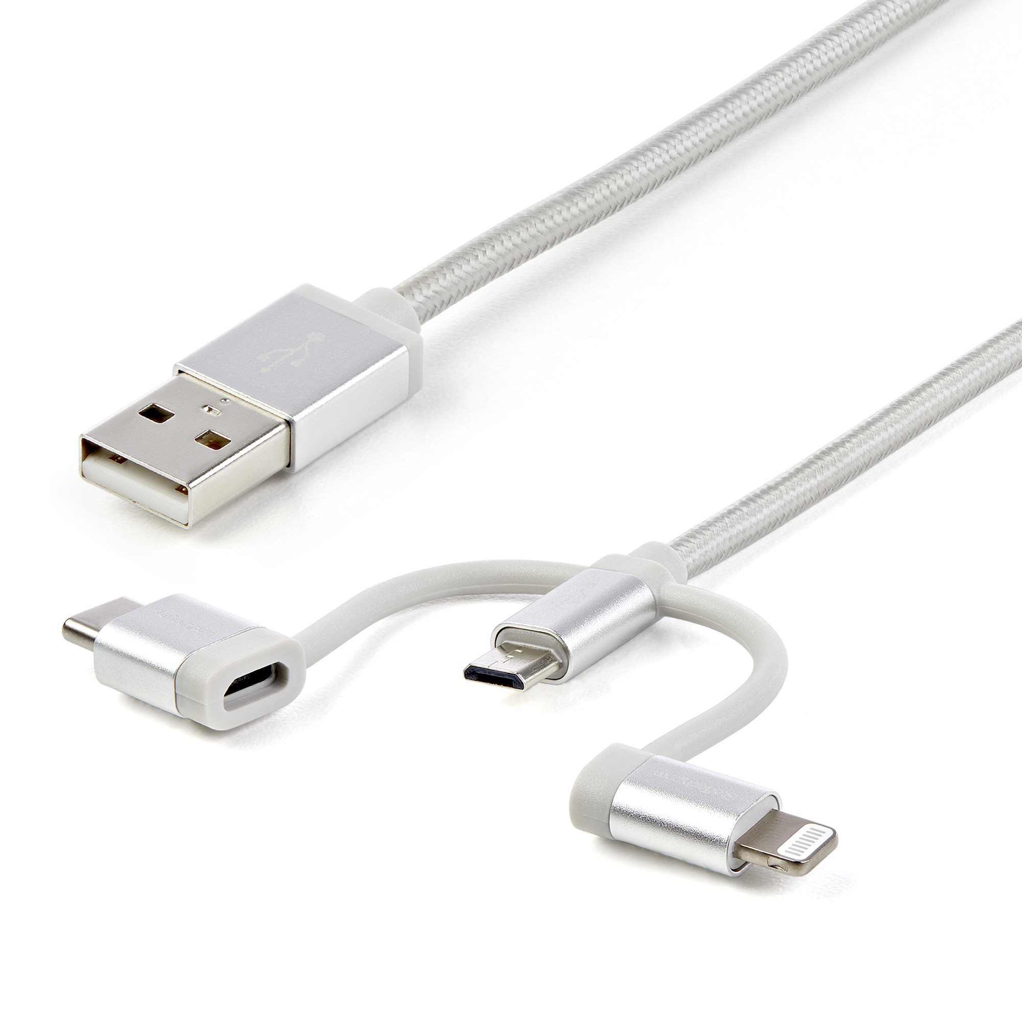 StarTech.com USB oplaadkabel - USB naar Lightning / USB-C / Micro-B - gevlochten - 1 m - Afbeelding 2