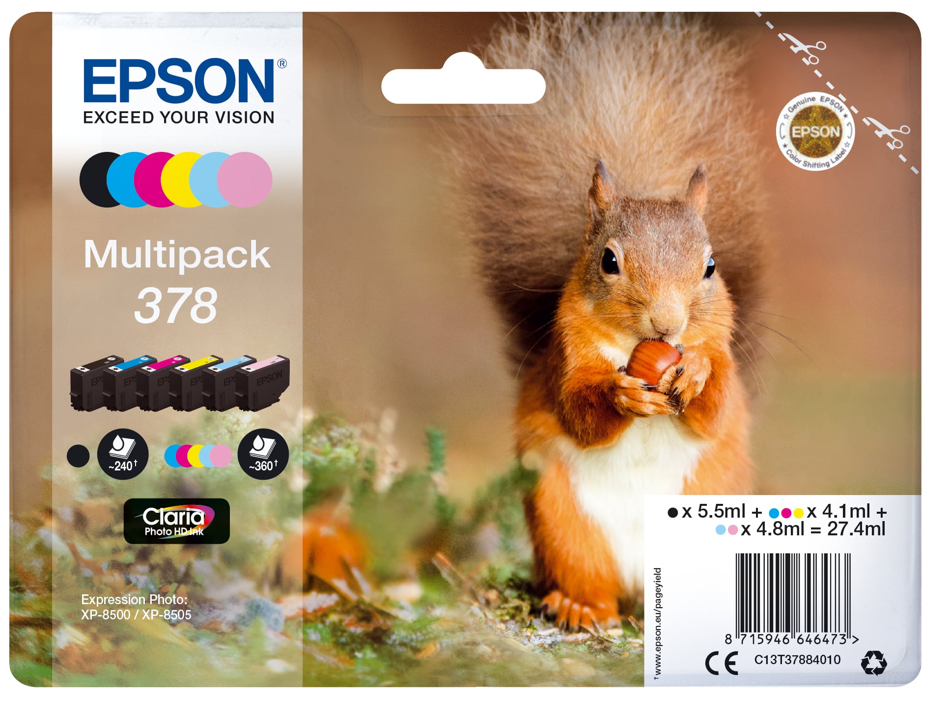 Epson Squirrel 378 Eekhoorn Claria Photo HD multipack zeskleureninkt