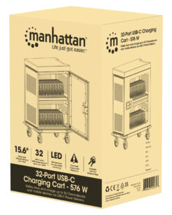 Manhattan USB-C laadtrolley (laadkast) voor 32 apparaten (iPad tot 13", MacBook Air tot 15", Chromebook tot 15,6"), ook voor tablets en smartphones, vakken 404×27,6×283 mm, laadkabels niet inbegrepen (USB-C-kabel 354868 aanbevolen), afsluitbaar - Afbeelding 6