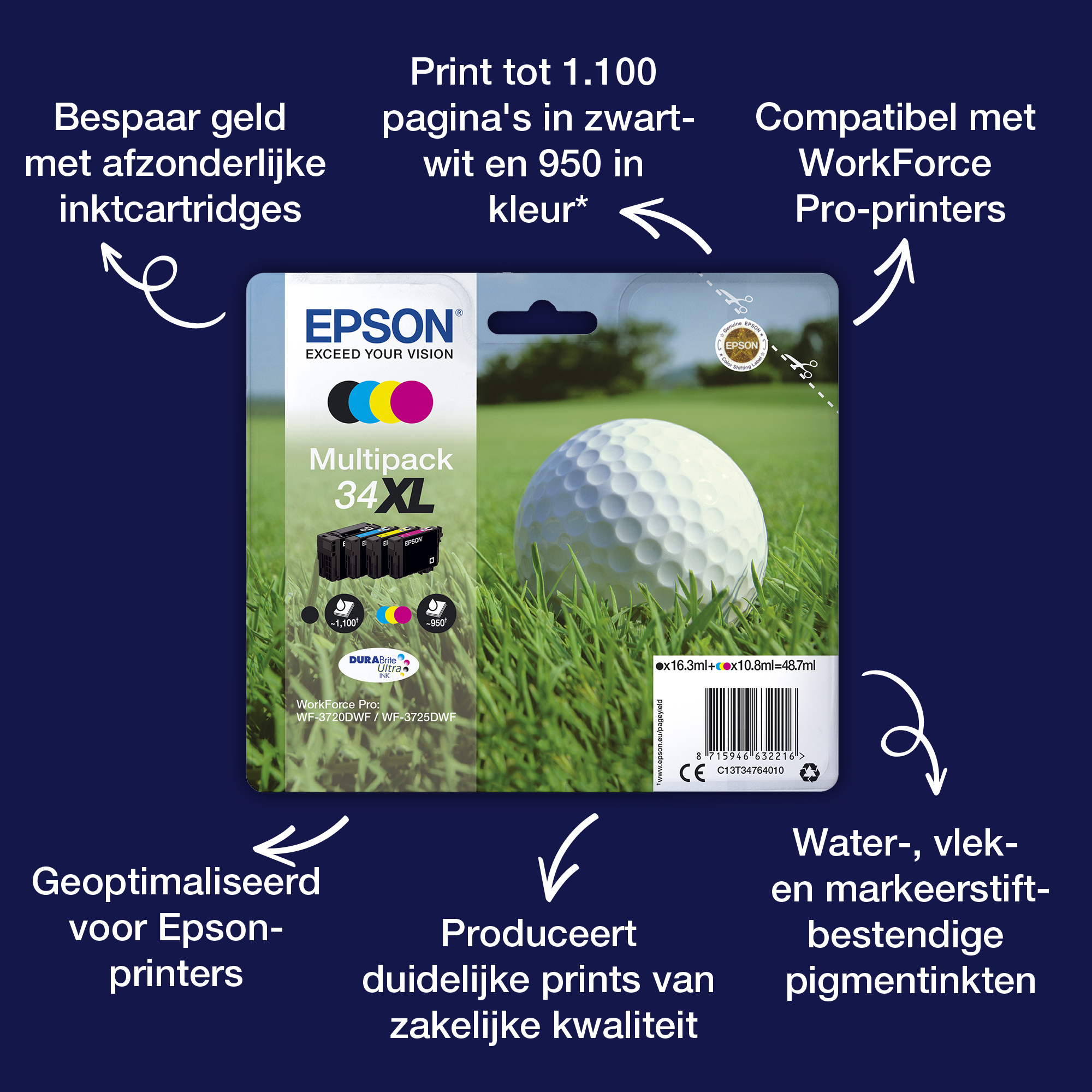 Epson Golf ball 34XL Golfbal DURABrite Ultra multipack vierkleureninkt - Afbeelding 5
