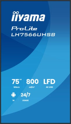 iiyama LH7566UHSB-B1AG beeldkrant Digitale signage flatscreen 190,5 cm (75") LCD Wifi 800 cd/m² 4K Ultra HD Zwart Type processor Android 24/7 - Afbeelding 3