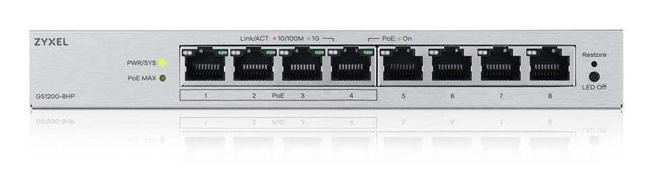 Zyxel GS1200-8HPV3 Managed L2 Gigabit Ethernet (10/100/1000) Power over Ethernet (PoE) Desktop Grijs - Afbeelding 4