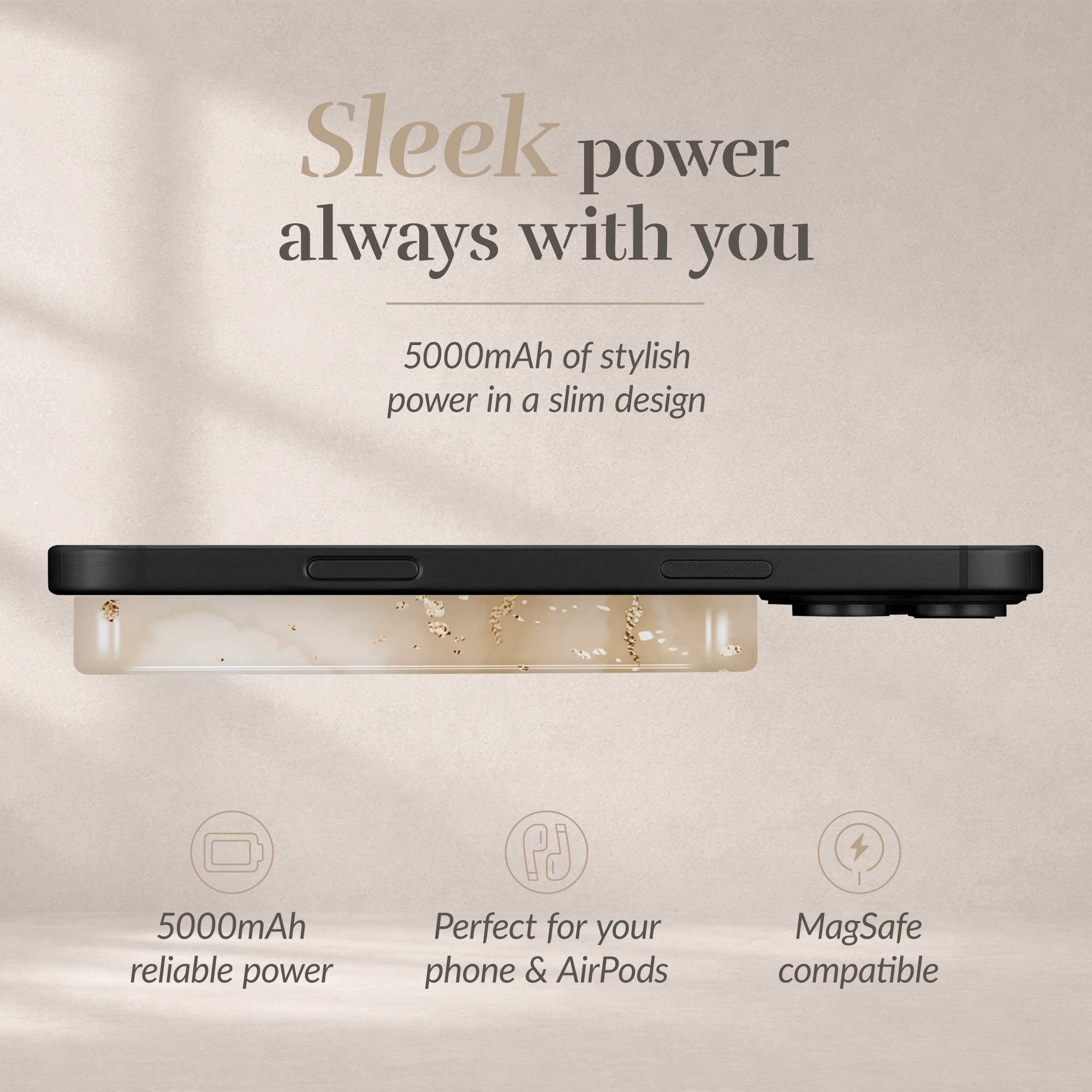 MIO Powerbank 5000mAh with Double sided Magsafe Compatibility Gold Marble - Glossy - Afbeelding 4