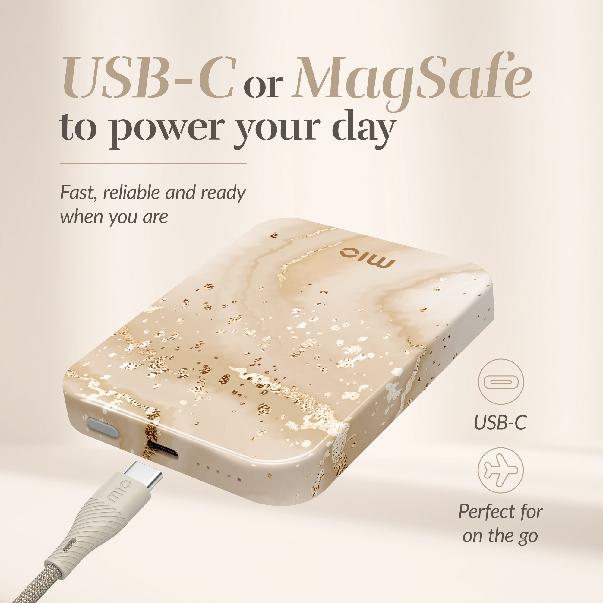 MIO Powerbank 5000mAh with Double sided Magsafe Compatibility Gold Marble - Glossy - Afbeelding 6