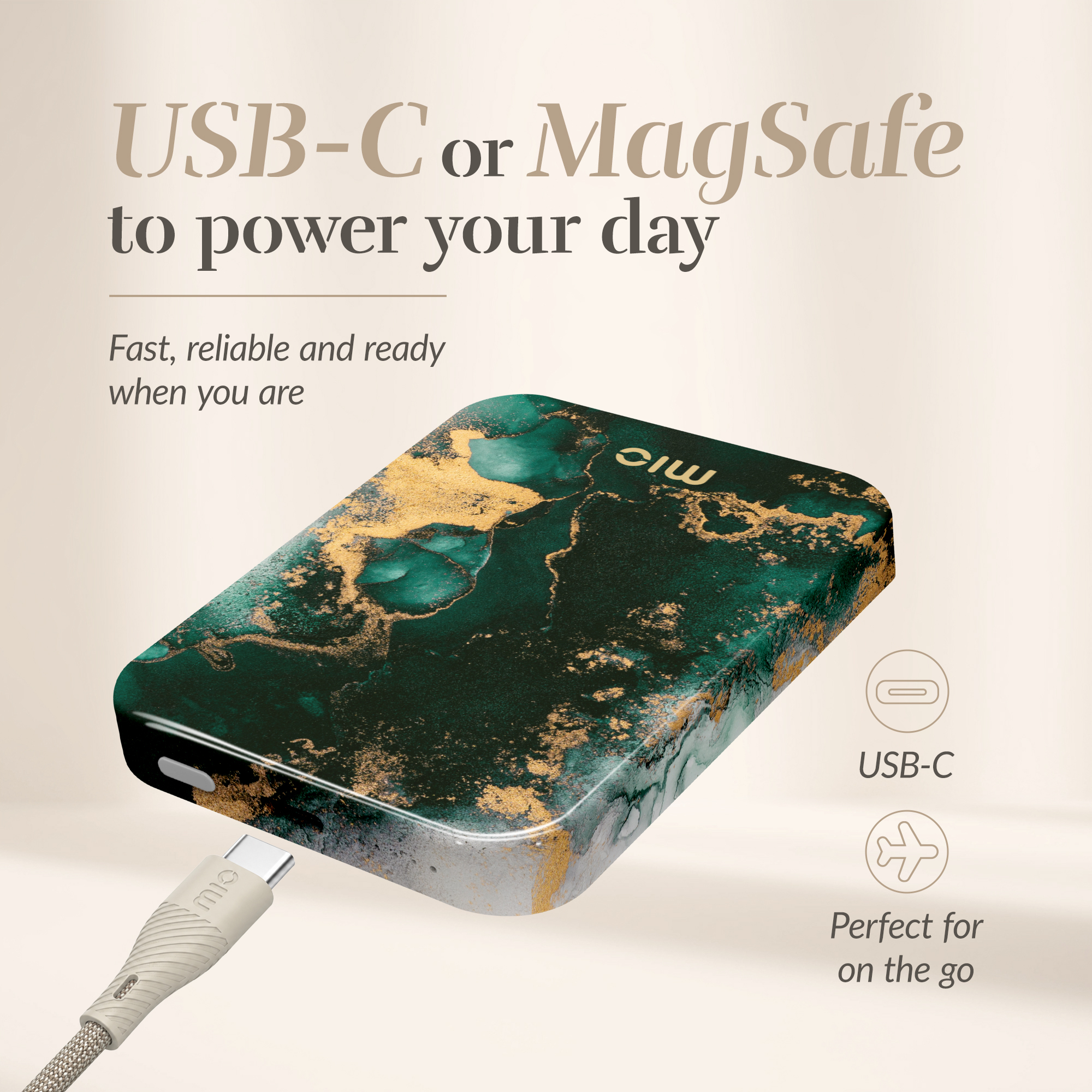 MIO Powerbank 5000mAh with Double sided Magsafe Compatibility Green Marble - Glossy - Afbeelding 6