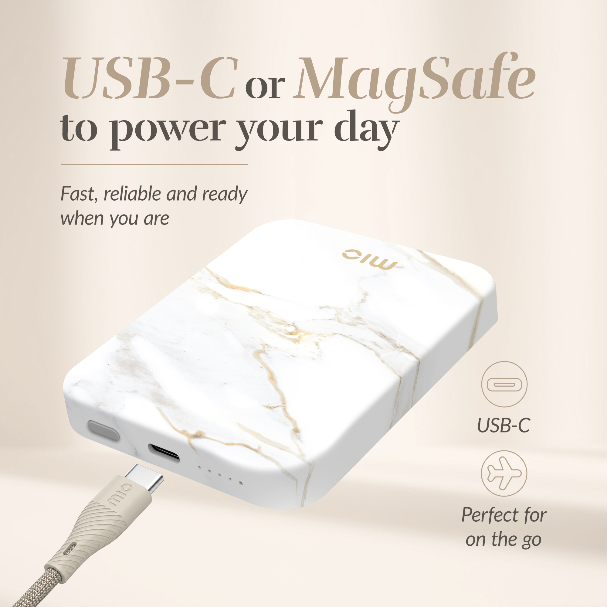 MIO Powerbank 5000mAh with Double sided Magsafe Compatibility White Marble - Matt - Afbeelding 6