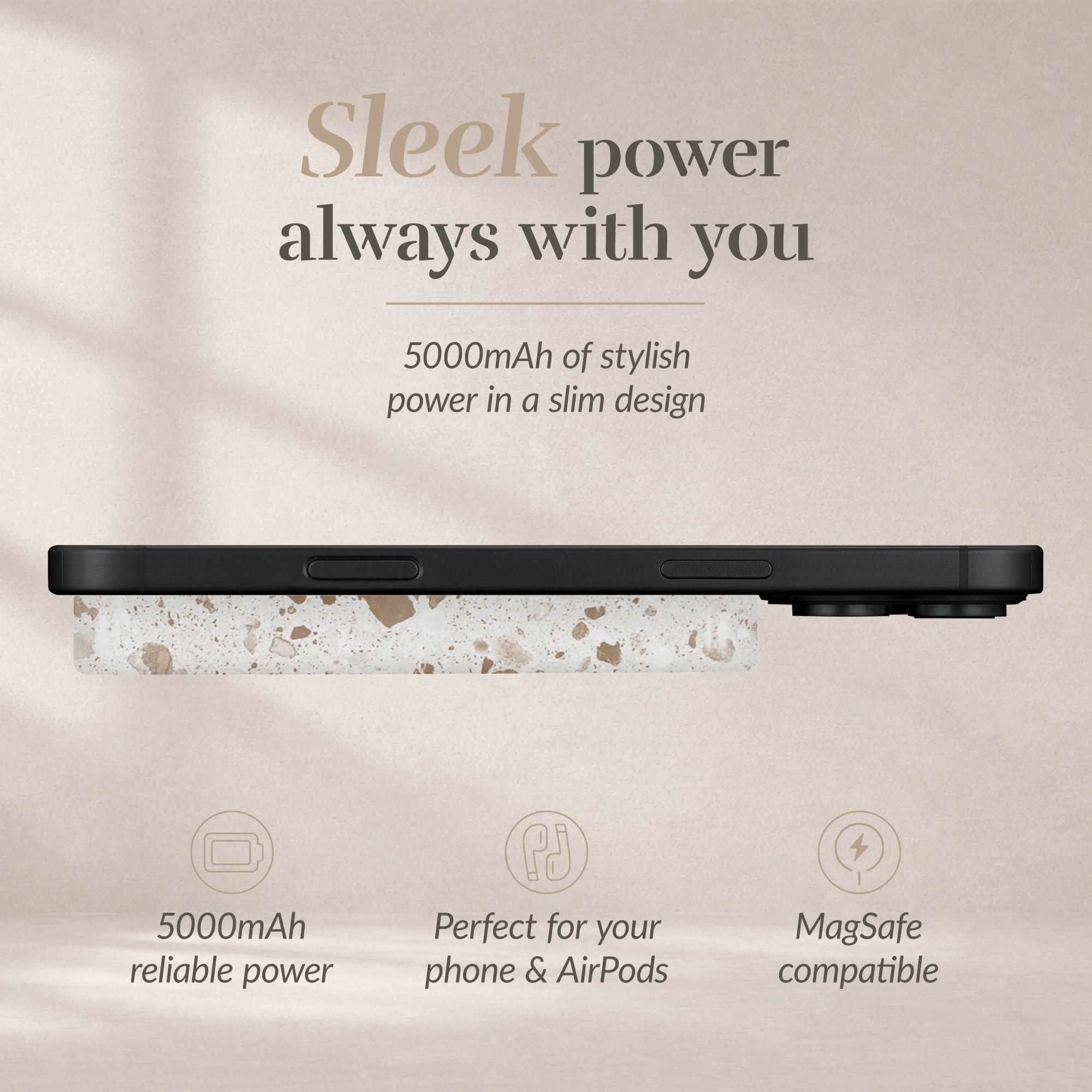 MIO Powerbank 5000mAh with Double sided Magsafe Compatibility Soft Terrazzo - Matt - Afbeelding 4