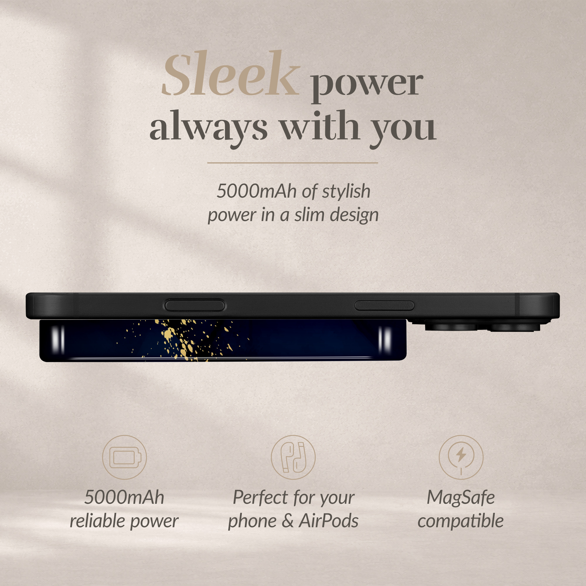 MIO Powerbank 5000mAh with Double sided Magsafe Compatibility Midnight Sparkle - Glossy - Afbeelding 4