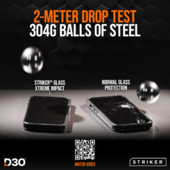 Striker D3O Xtreme Impact Glass Screen Protector - Black Frame - Apple iPhone 16 Pro/17/17 Pro/18 Pro