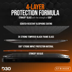 Striker D3O Xtreme Impact Glass Screen Protector - Black Frame - Apple iPhone 16 Pro/17/17 Pro/18 Pro - Afbeelding 2