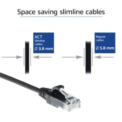 ACT Zwarte 3 meter LSZH U/UTP CAT6 datacenter slimline patchkabel snagless met RJ45 connectoren - Afbeelding 4