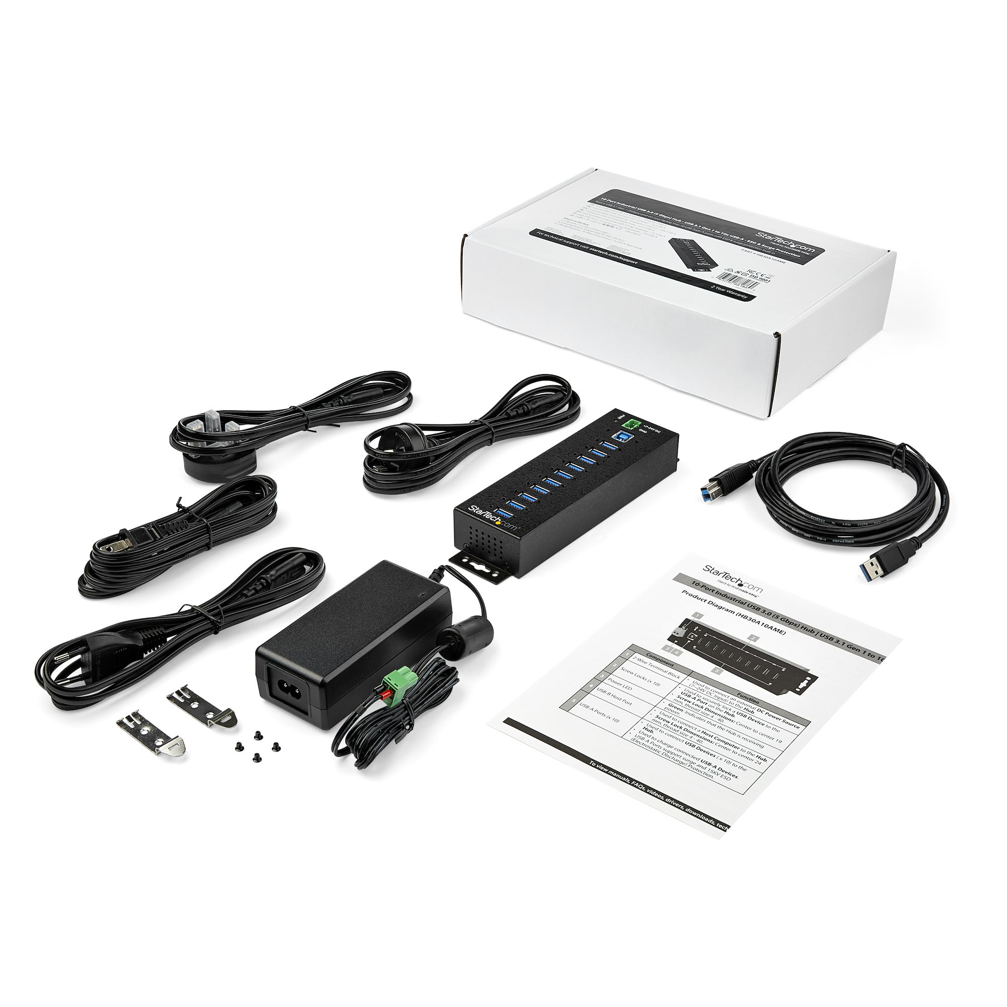 StarTech.com 10-Port USB 3.0 Hub met Power Adapter - Metalen Industriële USB-A Hub met ESD & 350W Overspanningsbeveiliging - Din Rail/Wand/Bureau Monteerbaar - High Speed USB 3.2 Gen 1 (5Gbps) Hub - Afbeelding 5
