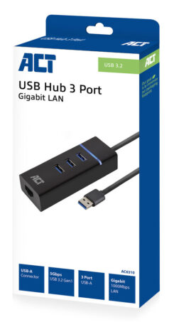 ACT USB hub 3.0, 3 poorts USB-A, Gigabit ethernet - Afbeelding 3