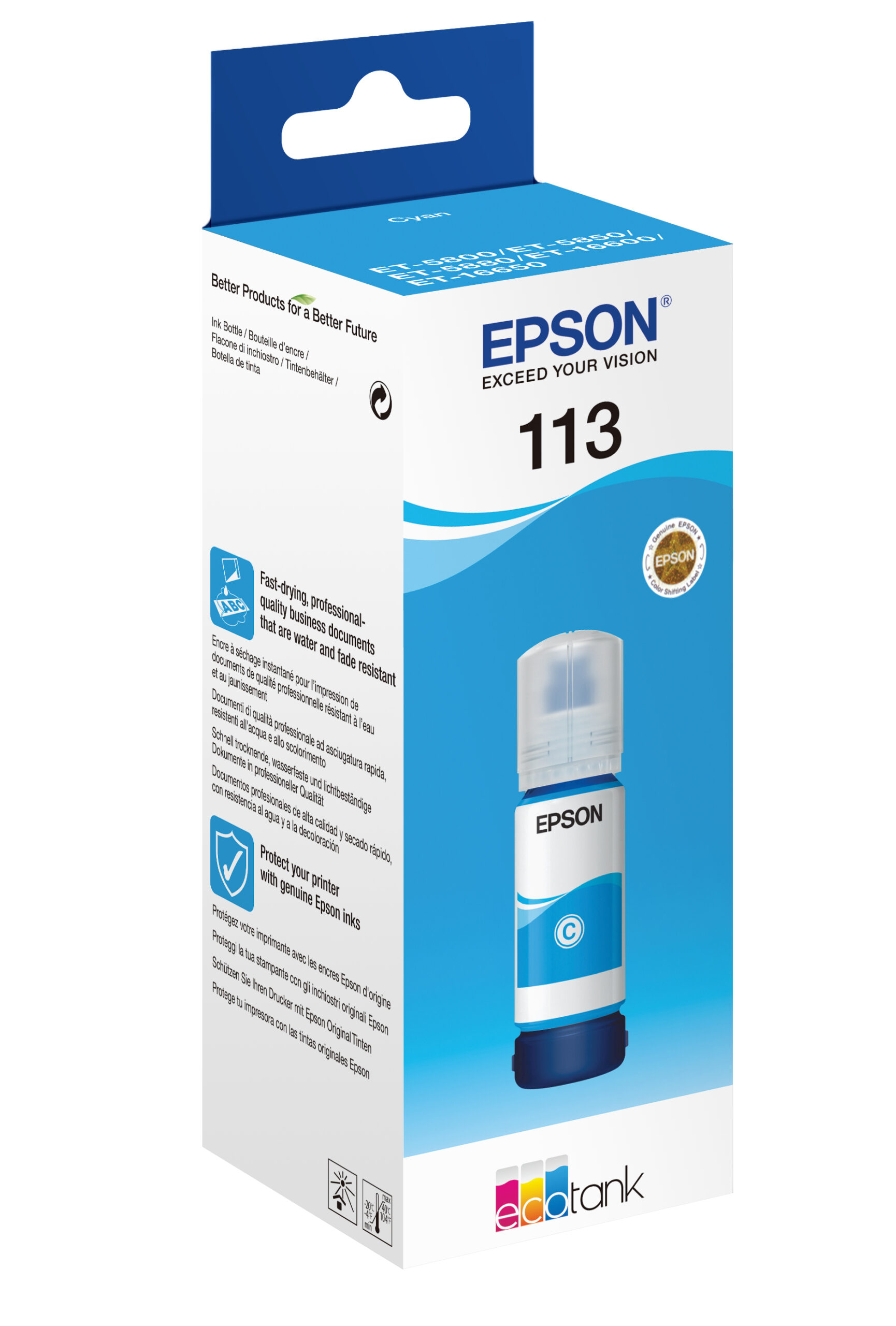 Epson 113 EcoTank Pigment Cyan ink bottle - Afbeelding 3