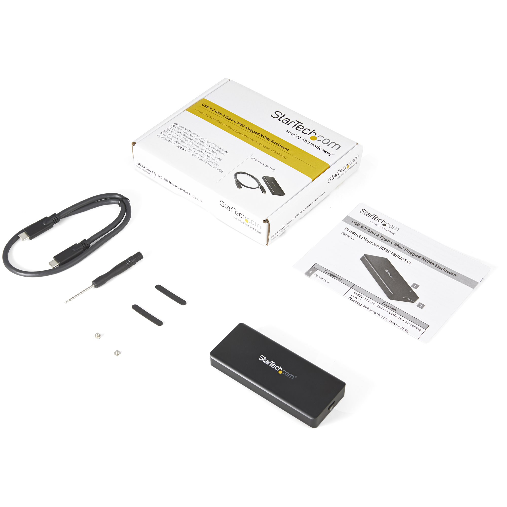 StarTech.com M.2 NVMe PCIe SSD Behuizing met USB-C 10Gbps - Rugged Aluminum M.2 PCIe M-Key Behuizing - IP67 Rated - 1GB/s R/W - Breedte 2230/2242/2260/2280 - TB3 Compatibel - Mac/PC - Afbeelding 5