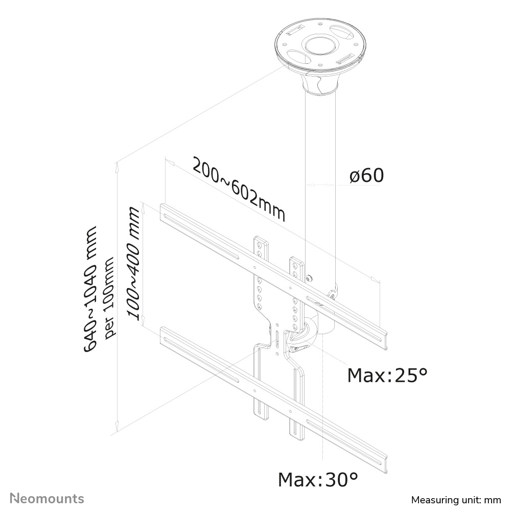 Neomounts FPMA-C400SILVER Monitor/TV-beugel plafond 32-60" - h 64-104 cm - Afbeelding 4