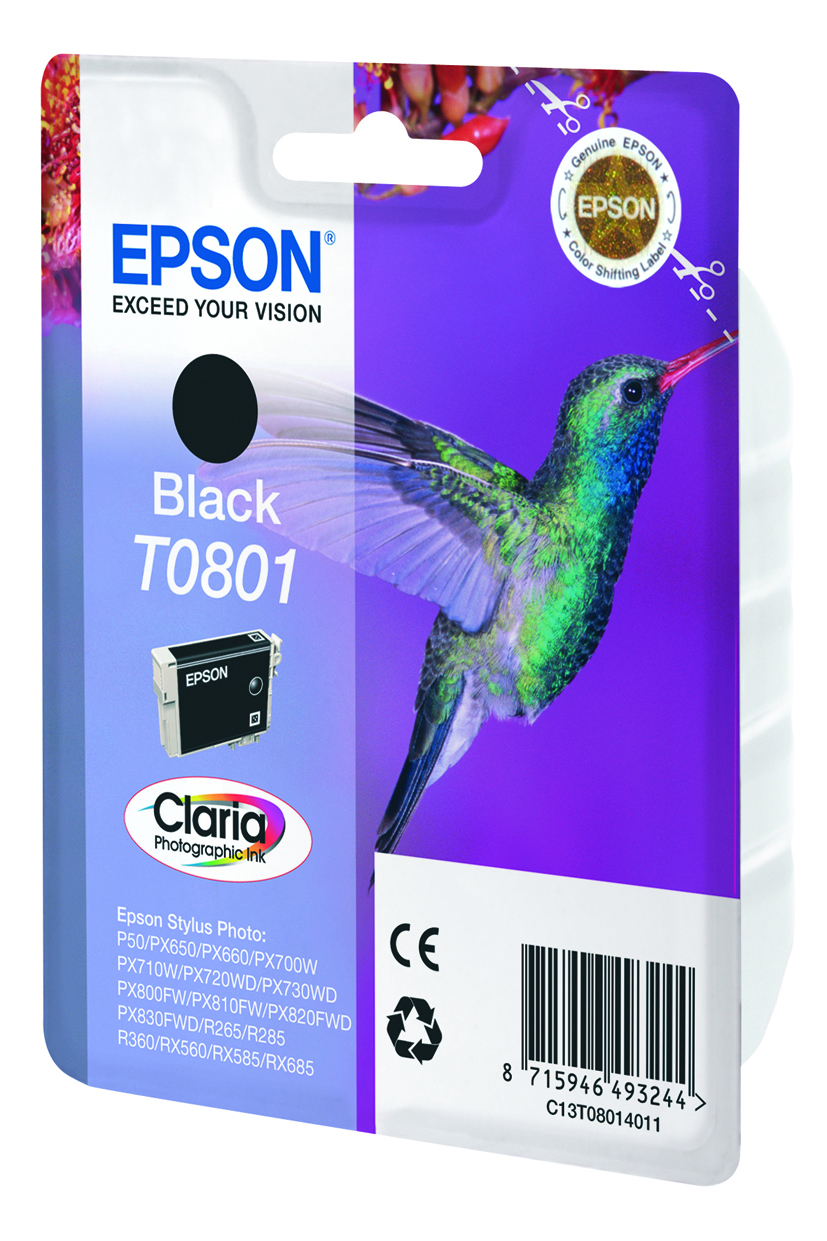 Epson Hummingbird Singlepack Black T0801 Claria Photographic Ink - Afbeelding 3
