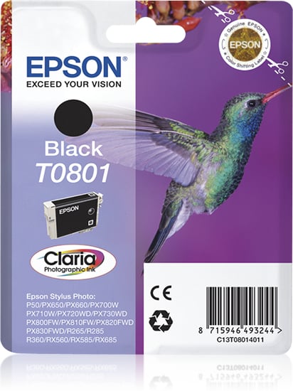 Epson Hummingbird Singlepack Black T0801 Claria Photographic Ink