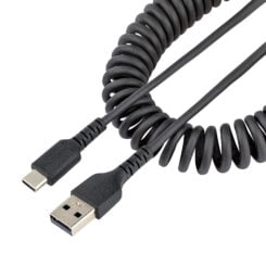 StarTech.com 1m USB-A naar USB-C Laadkabel, Robuuste Fast Charge & Sync Spiraalkabel, 3A, USB 2.0, TPE Mantel en Aramidevezels - Zwarte USB Oplaadkabel - Afbeelding 2