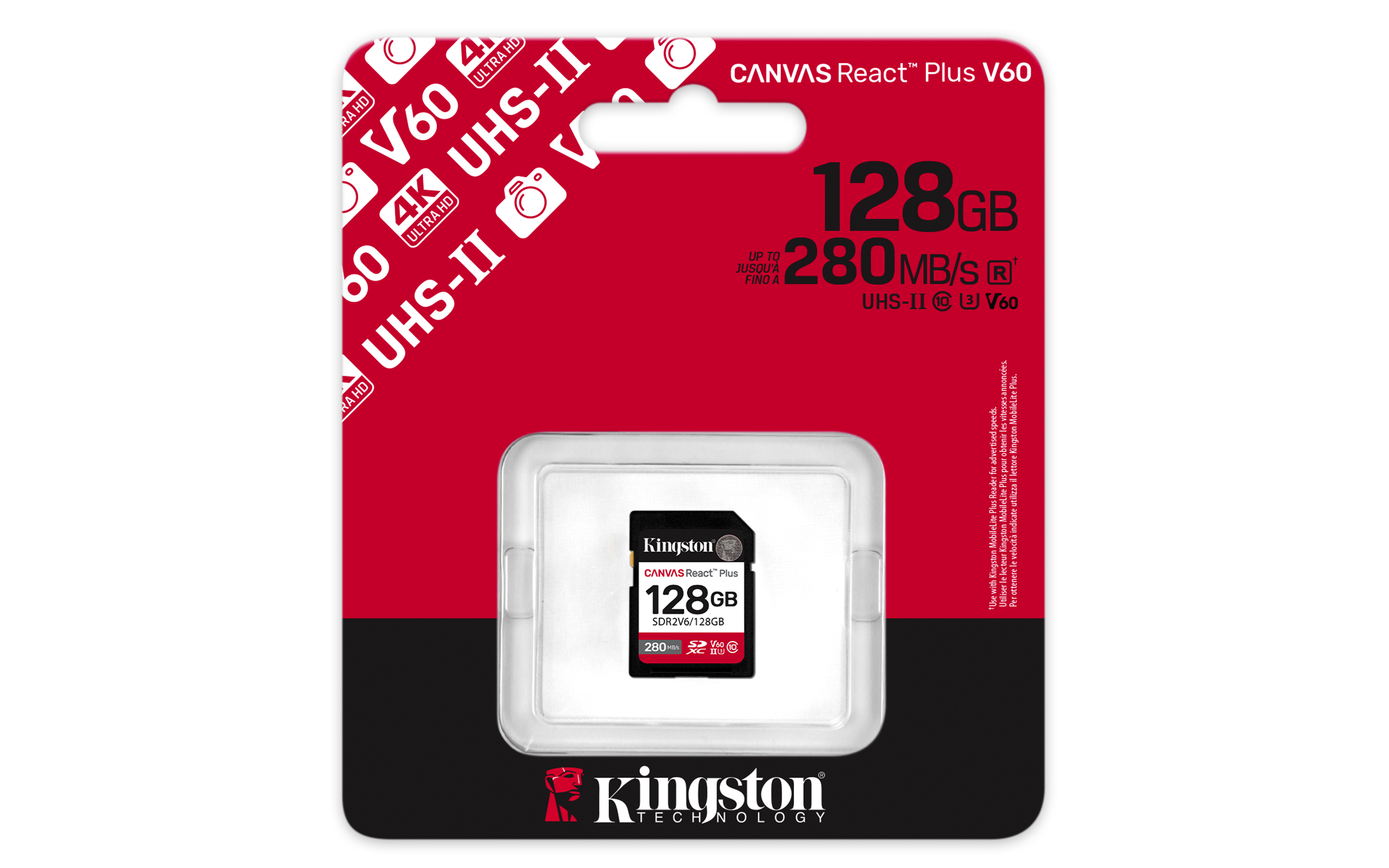 Kingston Technology 128GB Canvas React Plus SDXC UHS-II 280R/100W U3 V60 voor Full HD/4K - Afbeelding 4