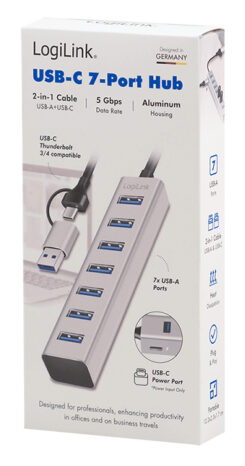 LogiLink UA0441 interface hub USB 3.2 Gen 1 (3.1 Gen 1) Type-A + Type-C 5000 Mbit/s Grijs - Afbeelding 4
