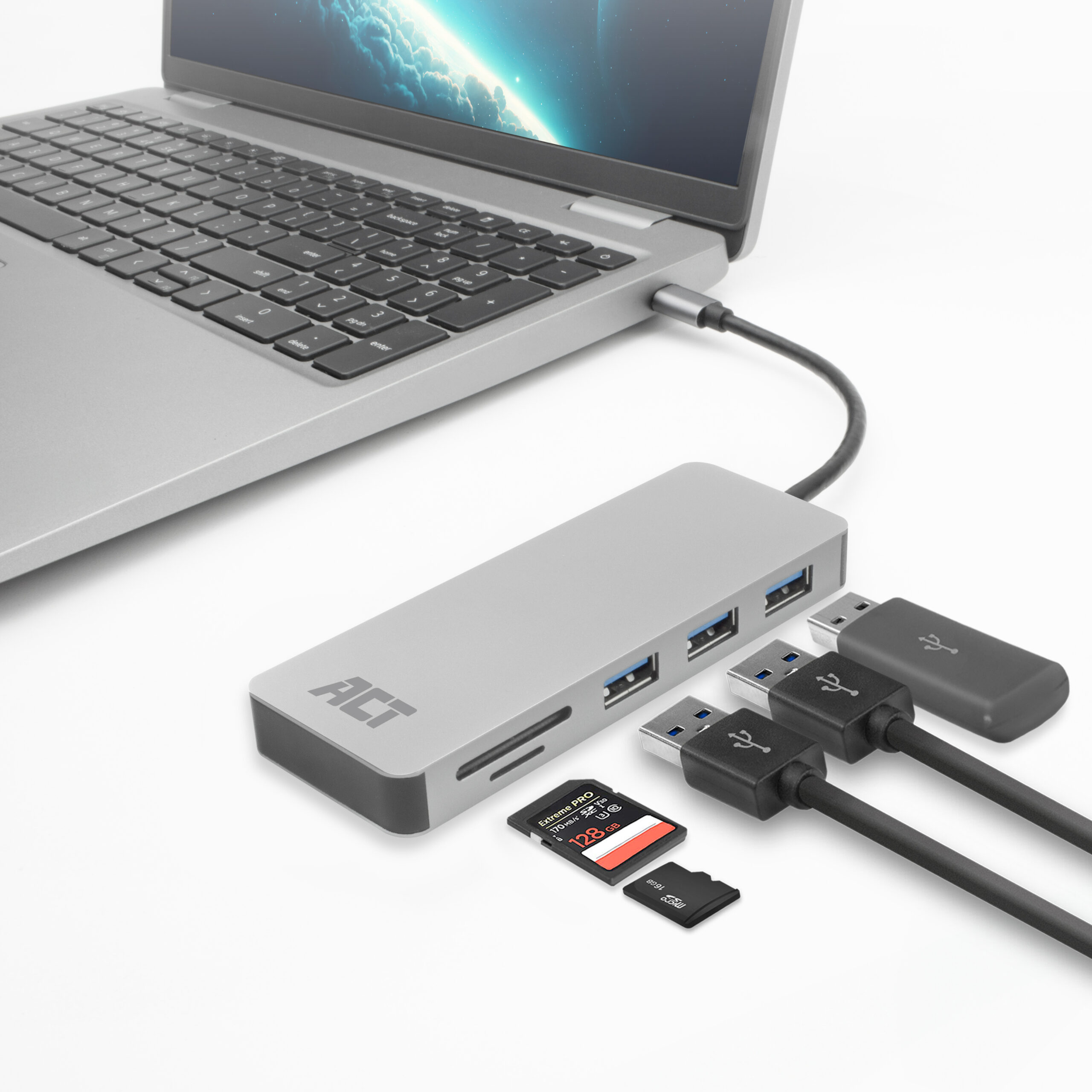 ACT USB-C hub 3.0, 3x USB-A, cardreader, PD pass-through - Afbeelding 5