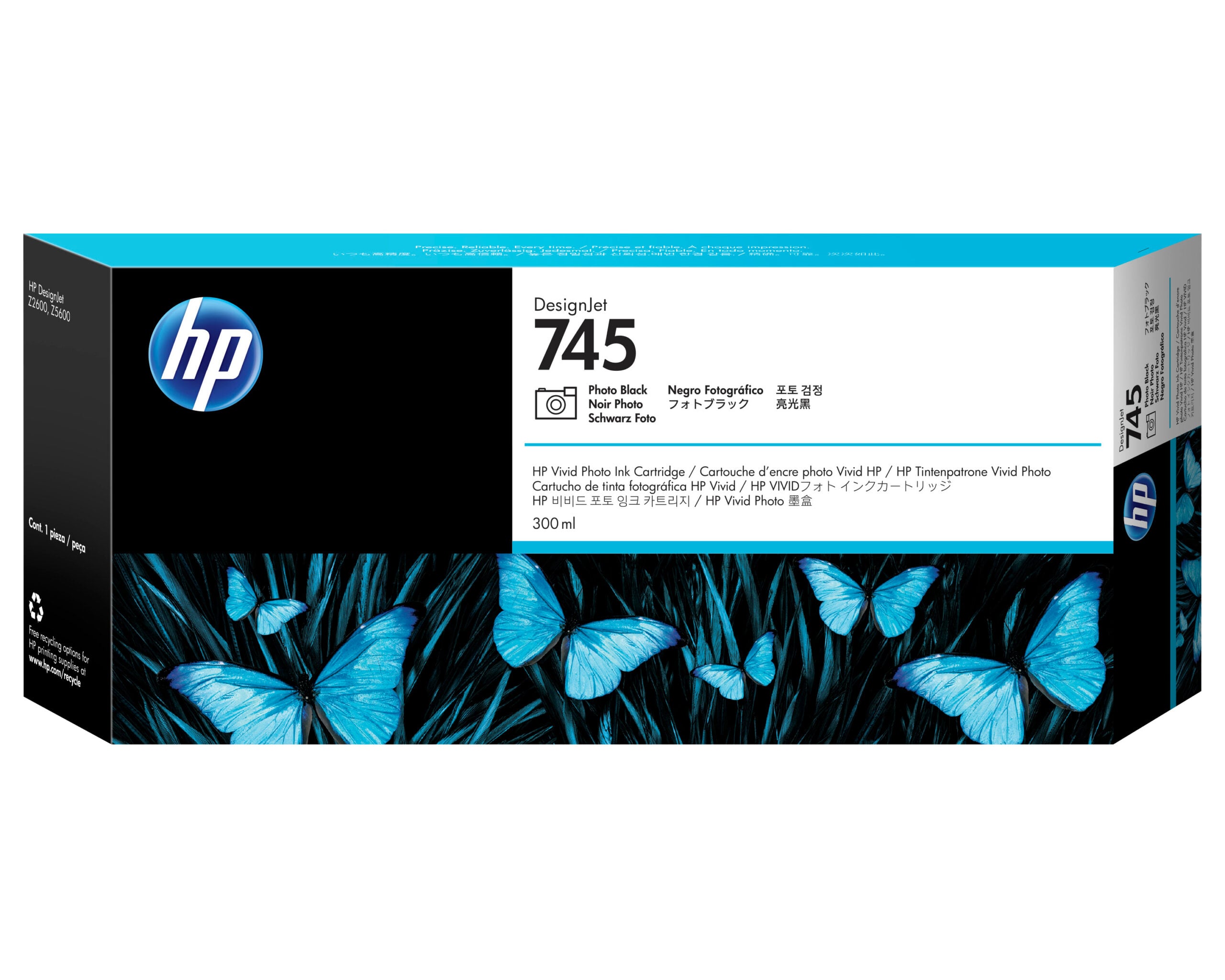 HP 745 zwarte DesignJet fotoinktcartridge, 300 ml - Afbeelding 2