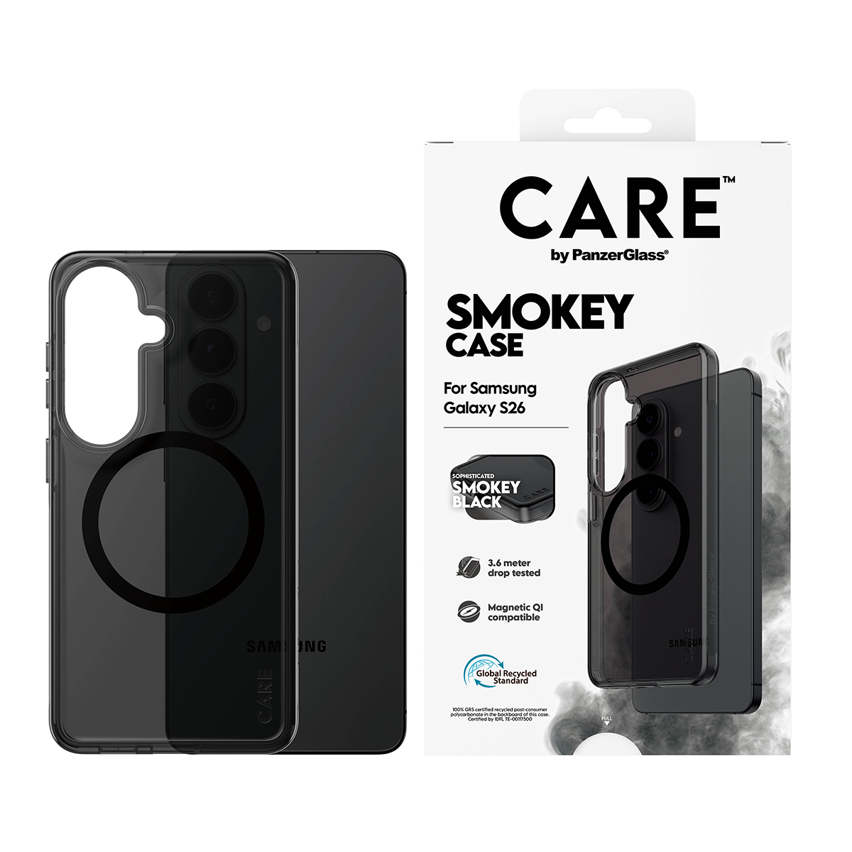PanzerGlass CARE™ by ® Smokey Case w. Black Qi Samsung Galaxy S26 mobiele telefoon behuizingen Hoes Zwart - Afbeelding 3