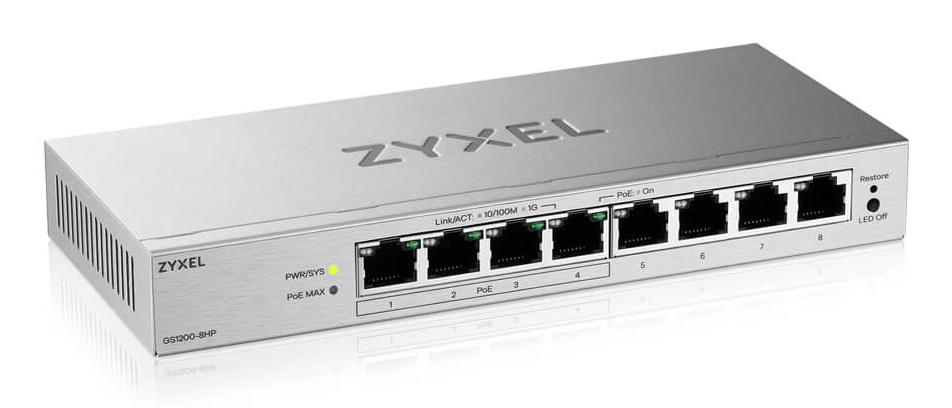 Zyxel GS1200-8HPV3 Managed L2 Gigabit Ethernet (10/100/1000) Power over Ethernet (PoE) Desktop Grijs - Afbeelding 3