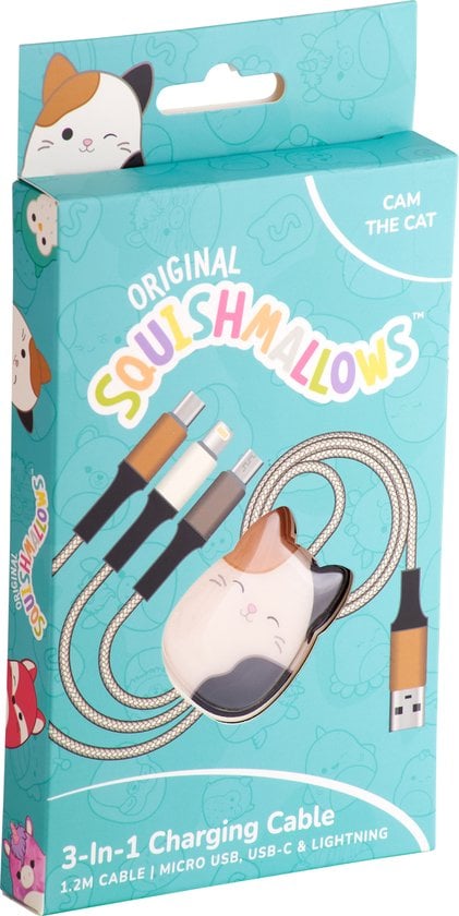 Lazerbuilt oplaadkabel 3 in 1 Squishmallows - Cam 1,2m