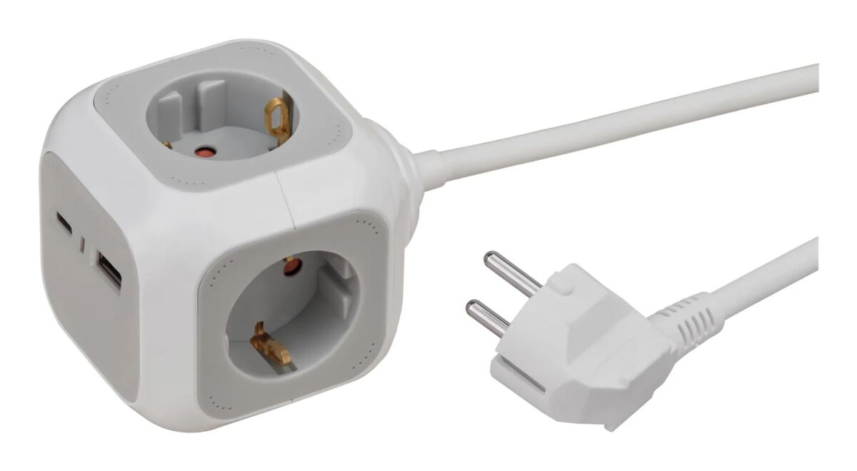 stekkerdoos Steckdosenwürfel 4fach+USB PD20W A+C 1,4m