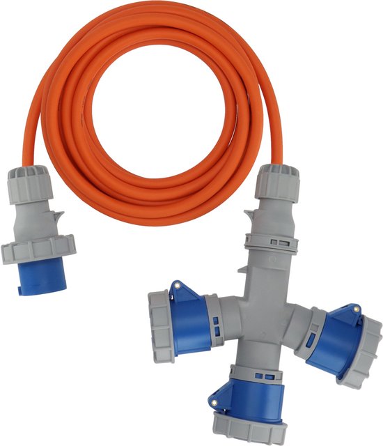 stekkerdoos Verl.-Kabel CEE 3 Fach verdeler 16A 5m