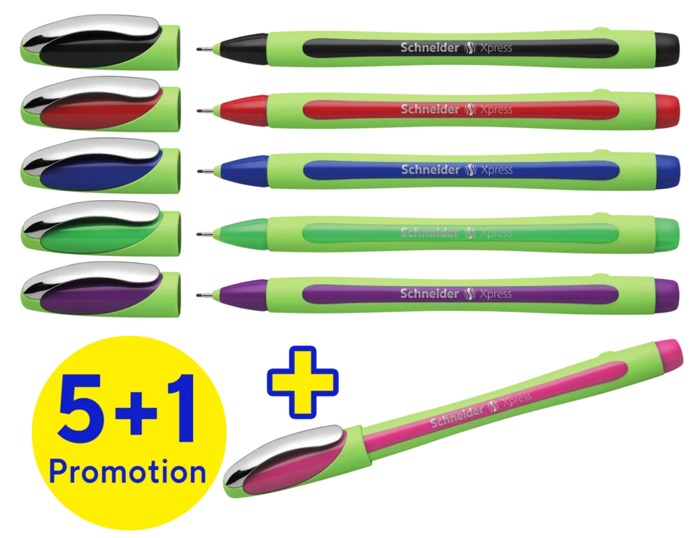 Schneider AG Xpress Zwart, Blauw, Groen, Roze, Rood, Violet Stick balpen Fijn 6 stuk(s)
